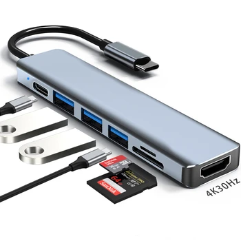 USB 3.0 C Tipa Rumbu Ar HDMI savietojams Adapteris dokstacija Ar 4K SD/TF Card Reader PD Par MacBook Pro DATORU Piederumi