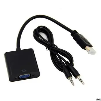 Adapteris HDMI Kabeli-savietojams Ar VGA Pārveidotājs Kabelis Ar Audio Pieslēgvietu, Augstas kvalitātes Vara Serdi Konversijas Kabelis