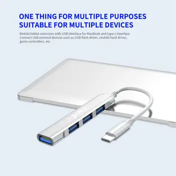 USB C Hub 4-Port USB Hub Slim Mini Datu Adapteri Multiport Dongle Ar Kabeli, Lai Portatīvo DATORU Printeri Flash Drive